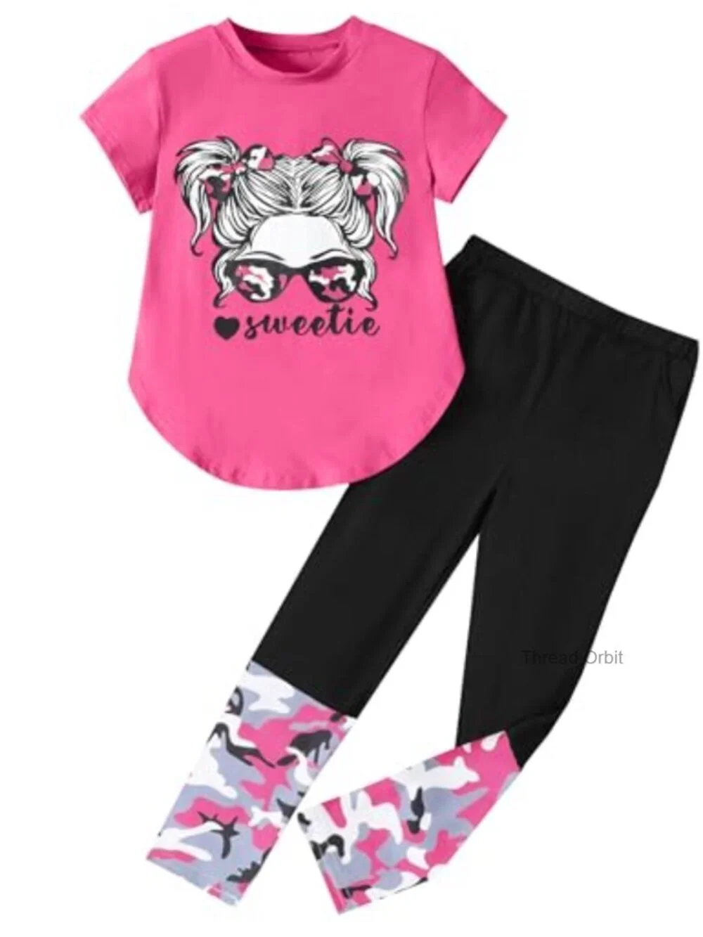Girls 2-Piece Short Sleeve Top & Camo Leggings Set